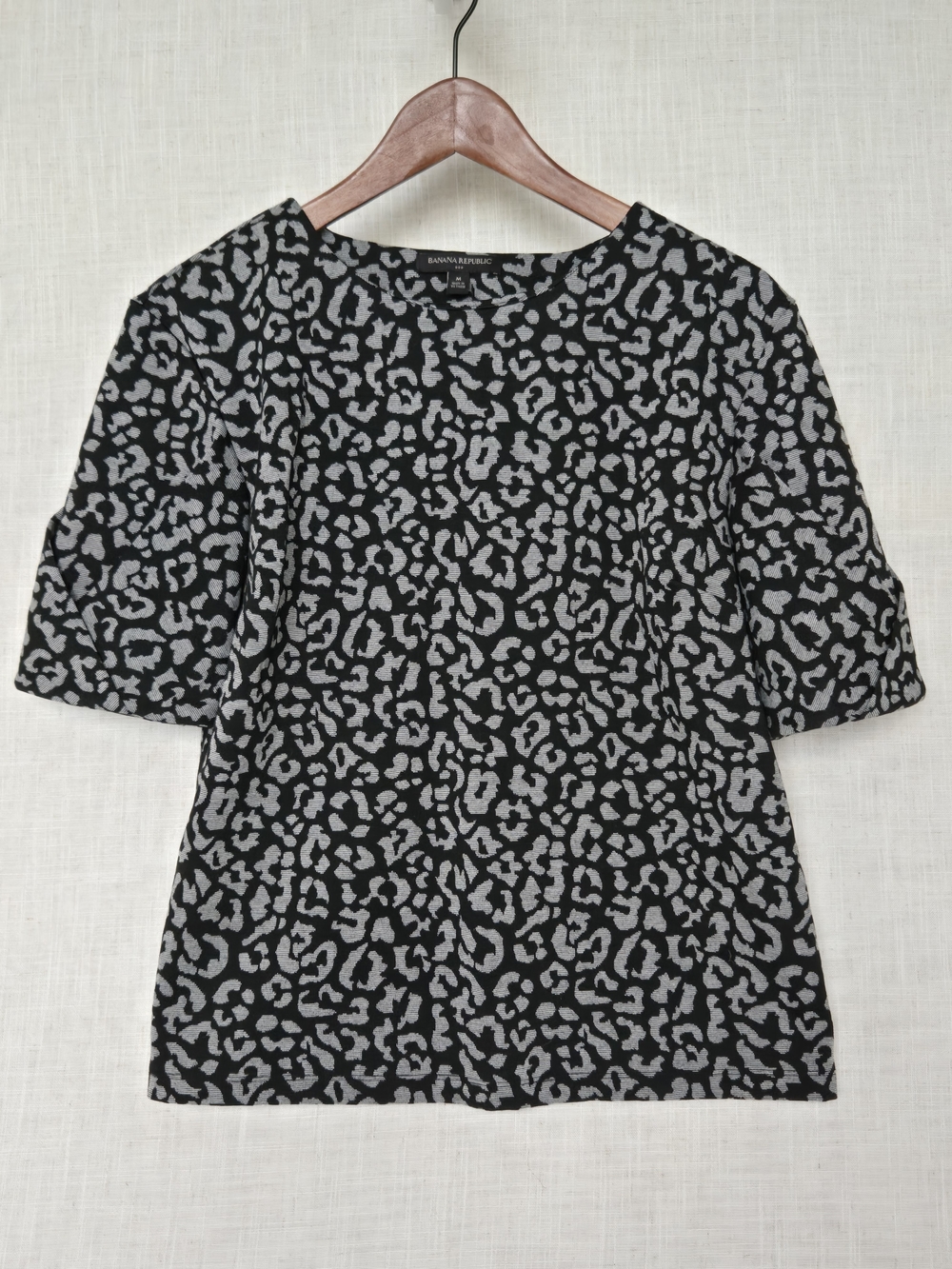Banana Republic Factory Grey Black Cheetah Print Top 3/4 Origami Sleeve Size M